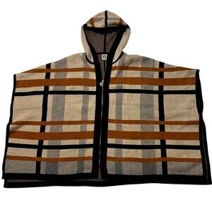 Anne Klein Poncho Cape | 2X | Multicolor Plaid Full Zipper Hooded Sweater Poncho